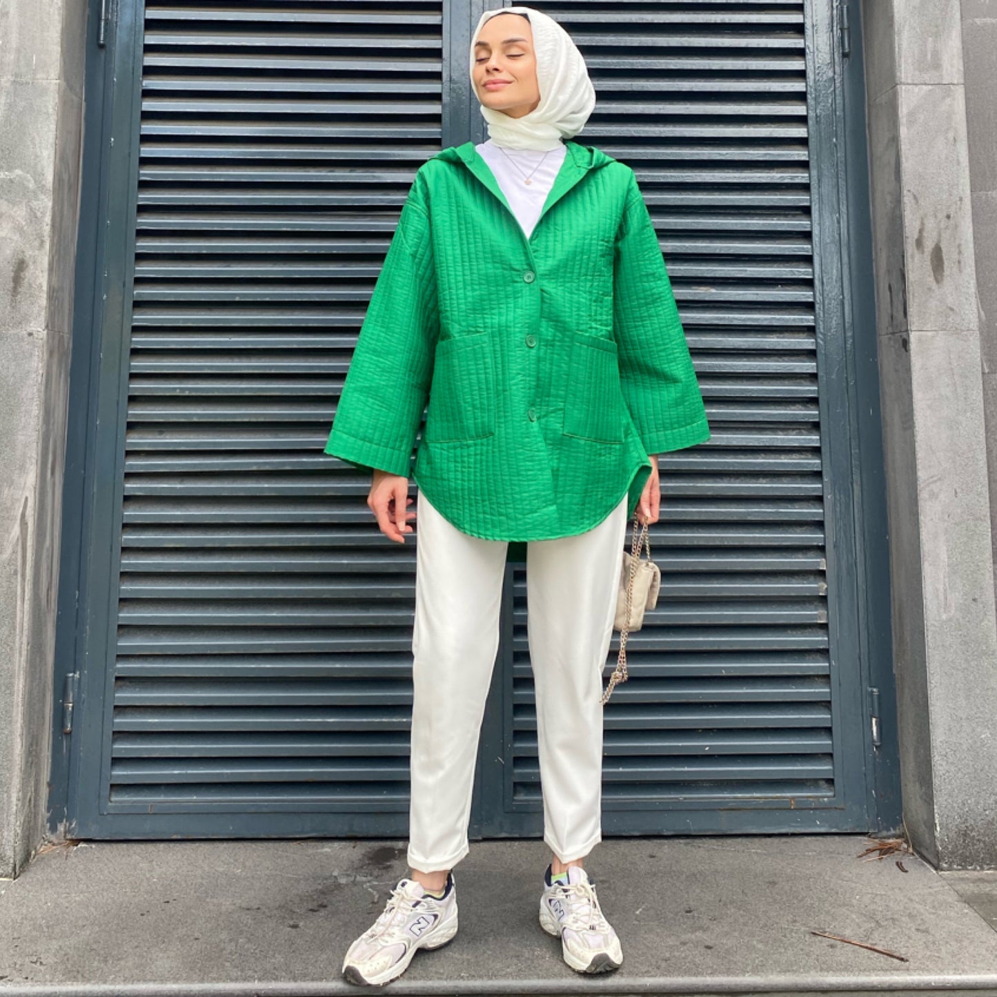 Kapüşonlu Yeşil Kapitone Ceket