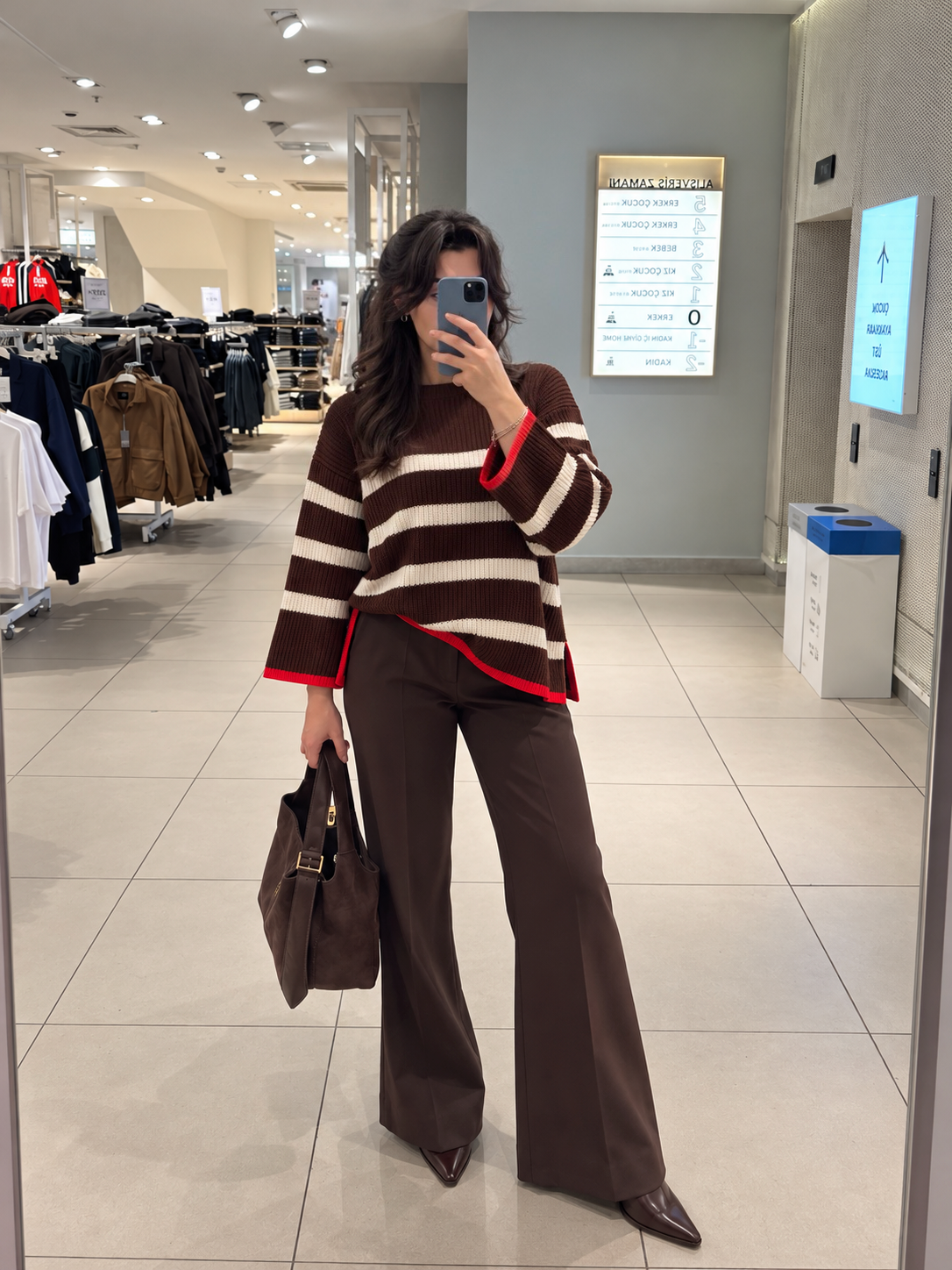 Kahverengi Ekru Çizgili Oversize Triko Kazak 🤎