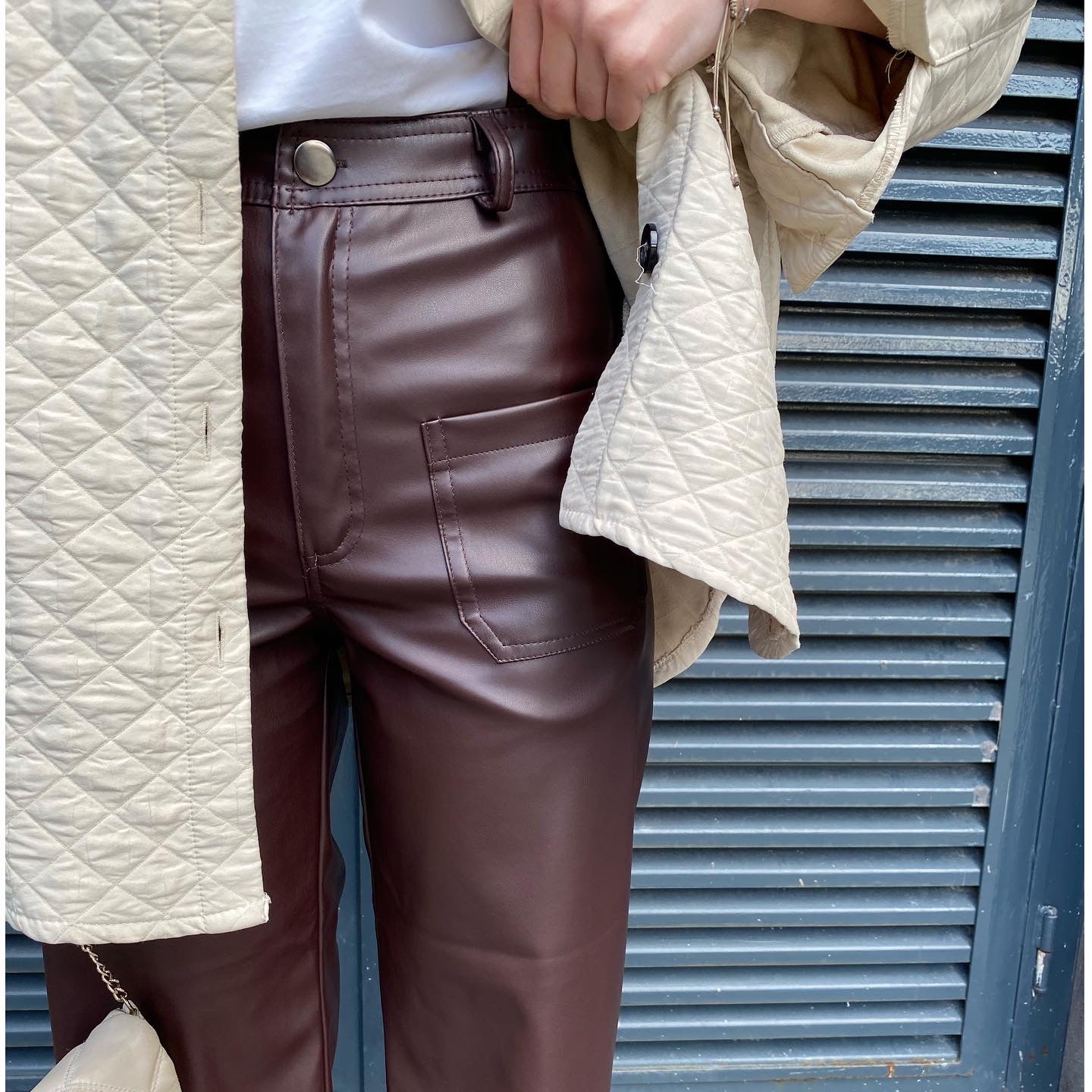 Ön Çift Cep Detay Deri Pantolon - Bordo