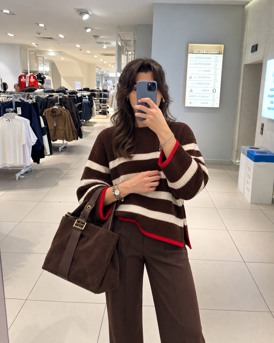Kahverengi Ekru Çizgili Oversize Triko Kazak 🤎