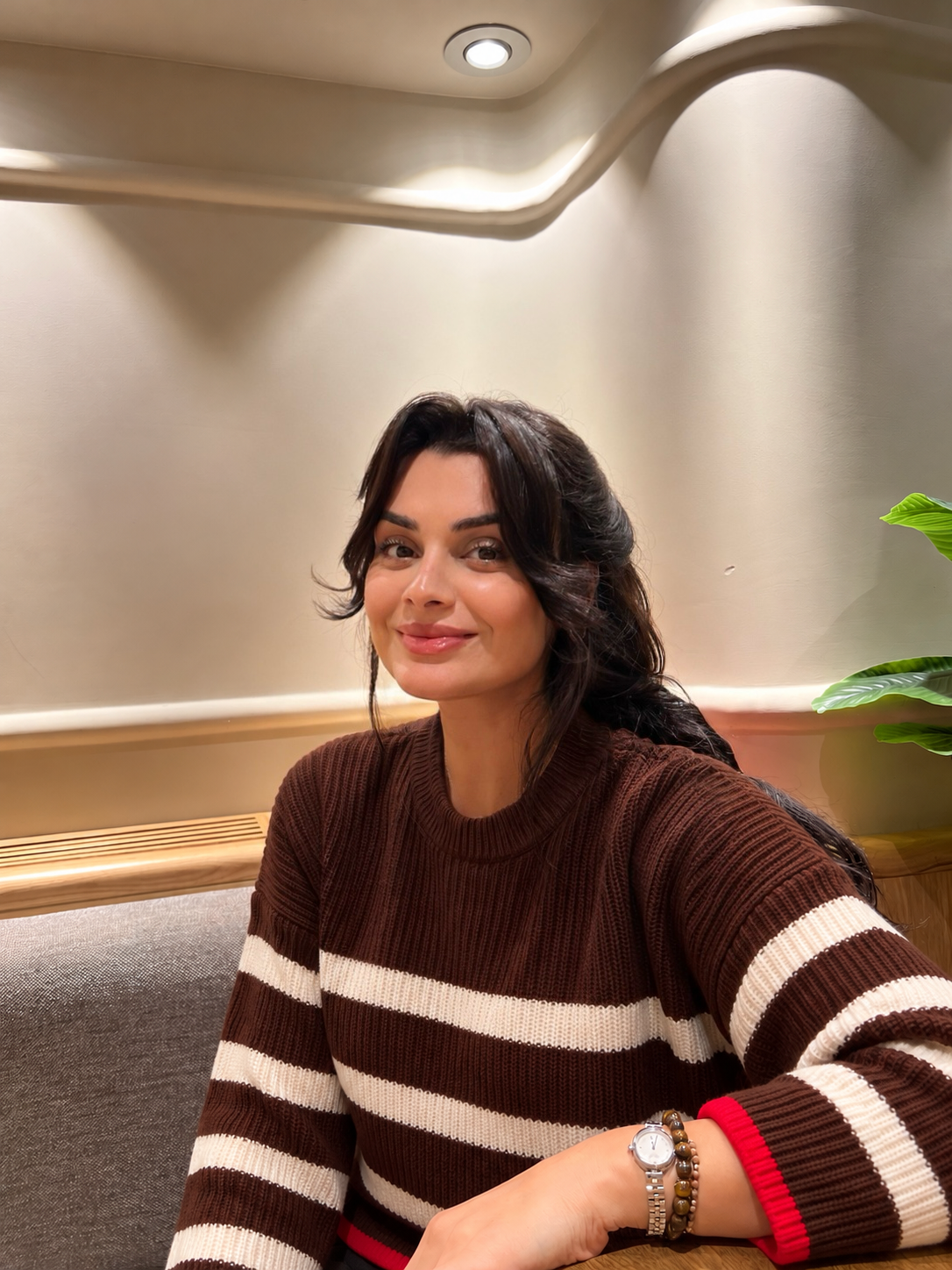 Kahverengi Ekru Çizgili Oversize Triko Kazak 🤎