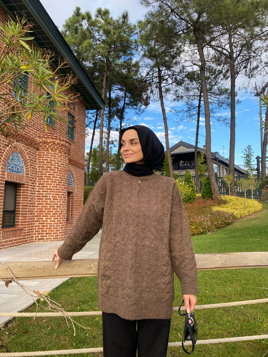 Örgü Kazak - Kahverengi