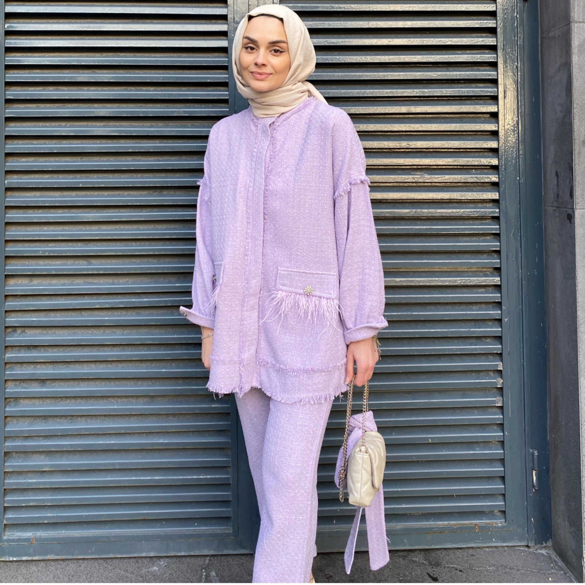 Püskül Detaylı Tüvit Takım - Lila