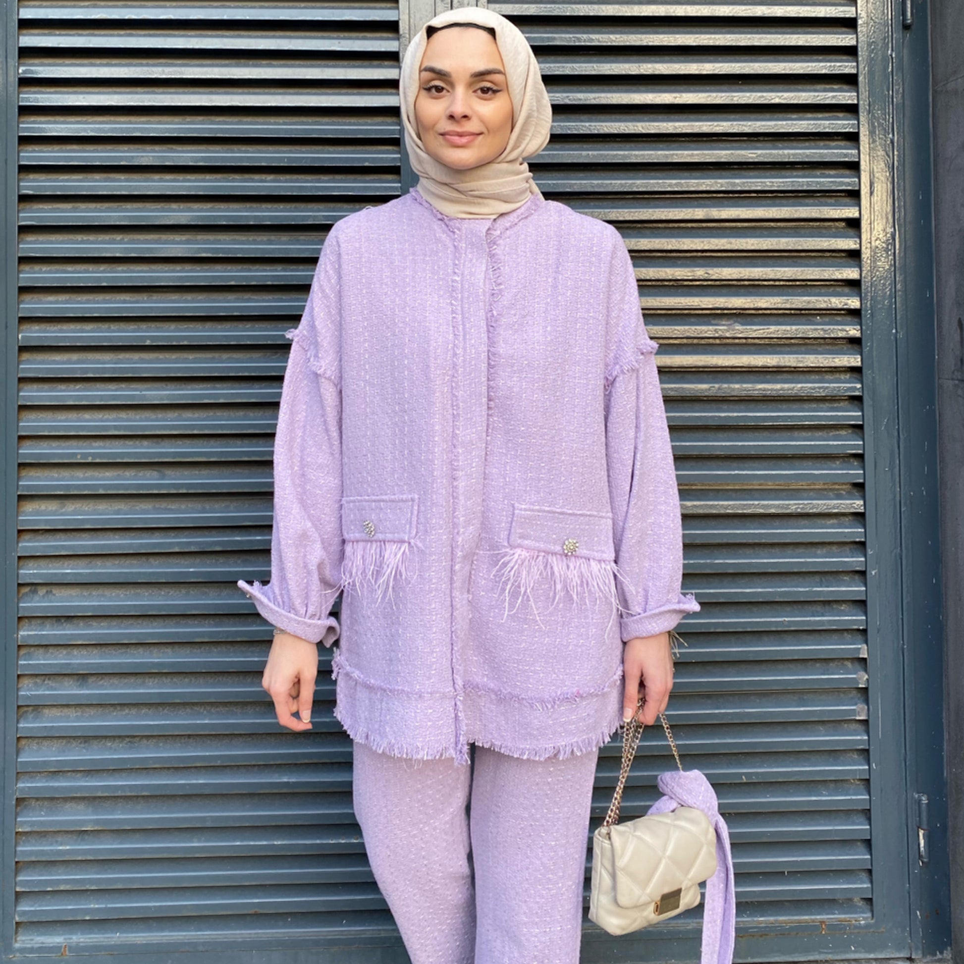 Püskül Detaylı Tüvit Takım - Lila