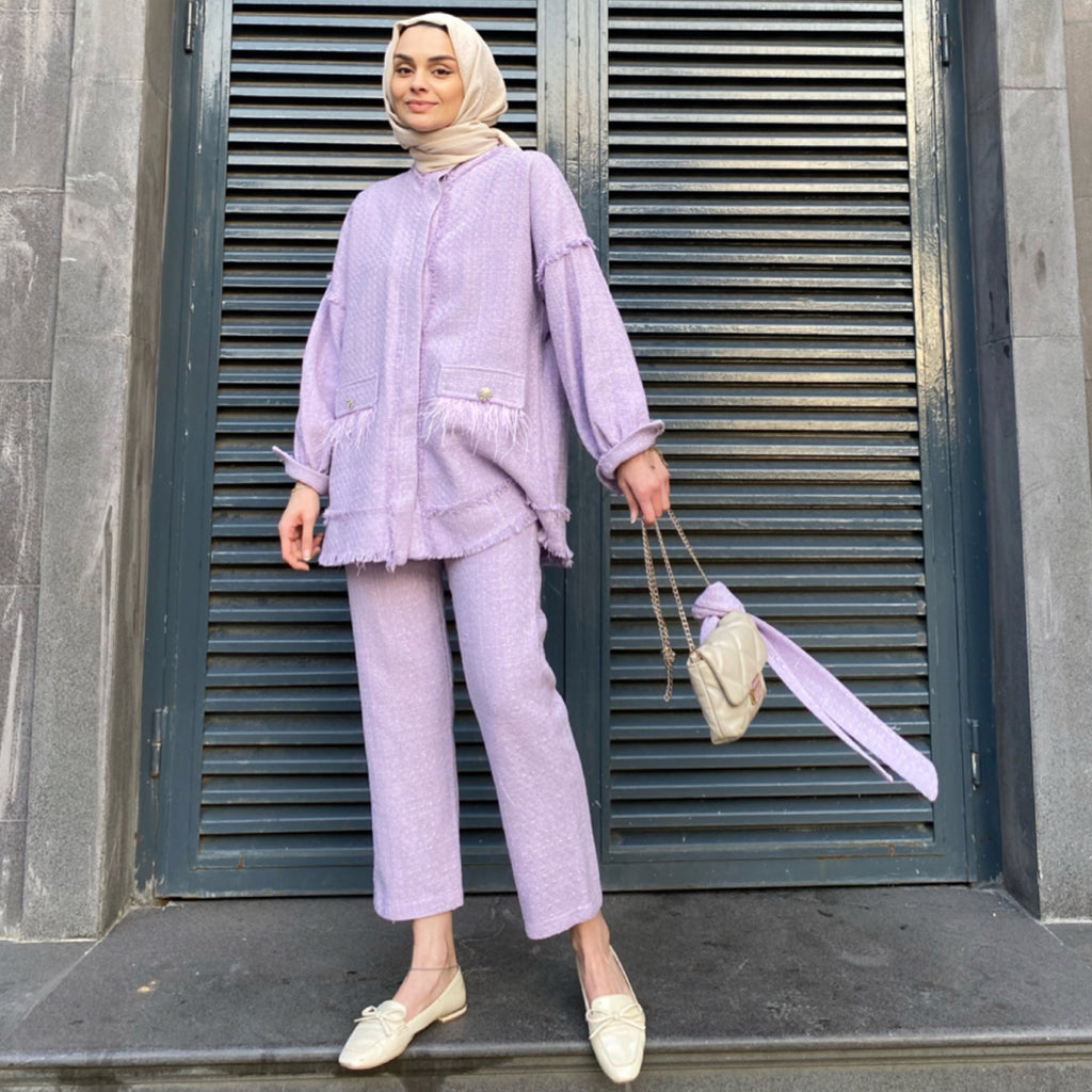 Püskül Detaylı Tüvit Takım - Lila