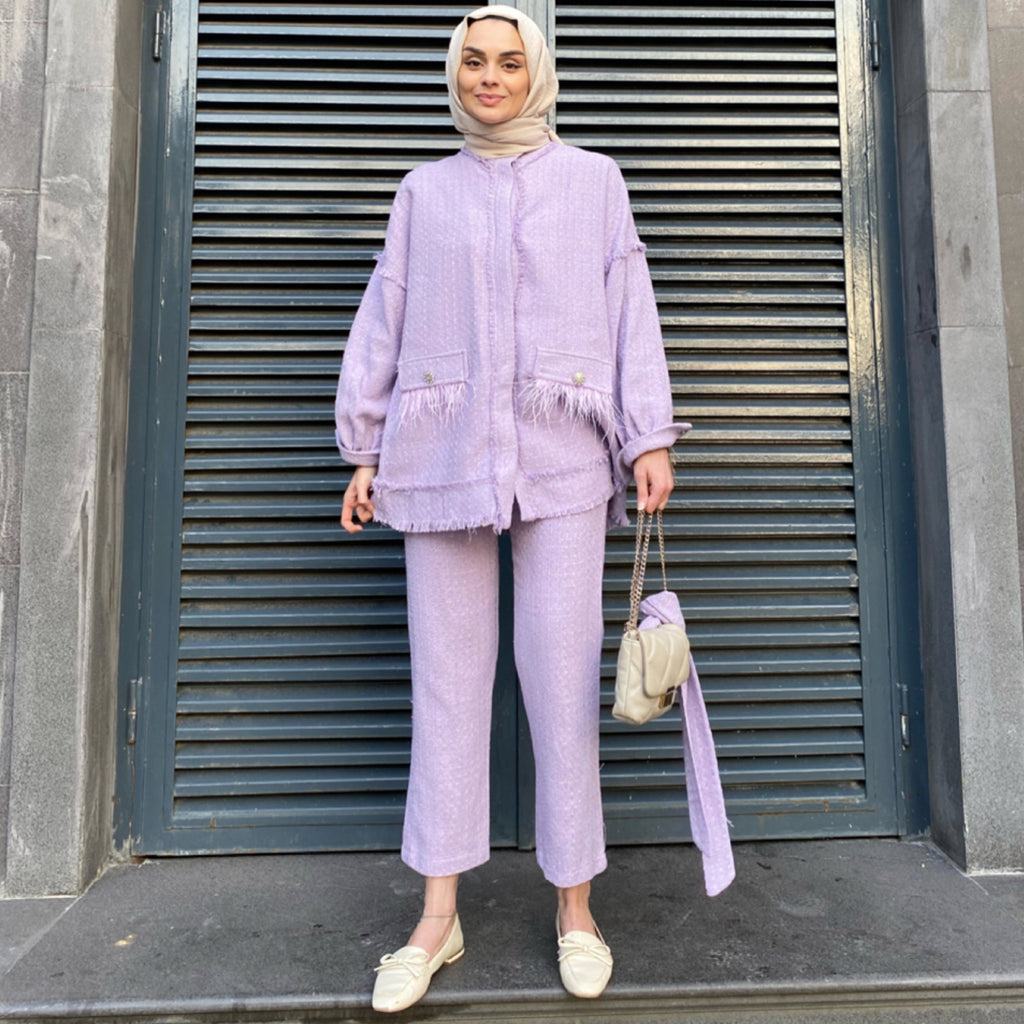Püskül Detaylı Tüvit Takım - Lila