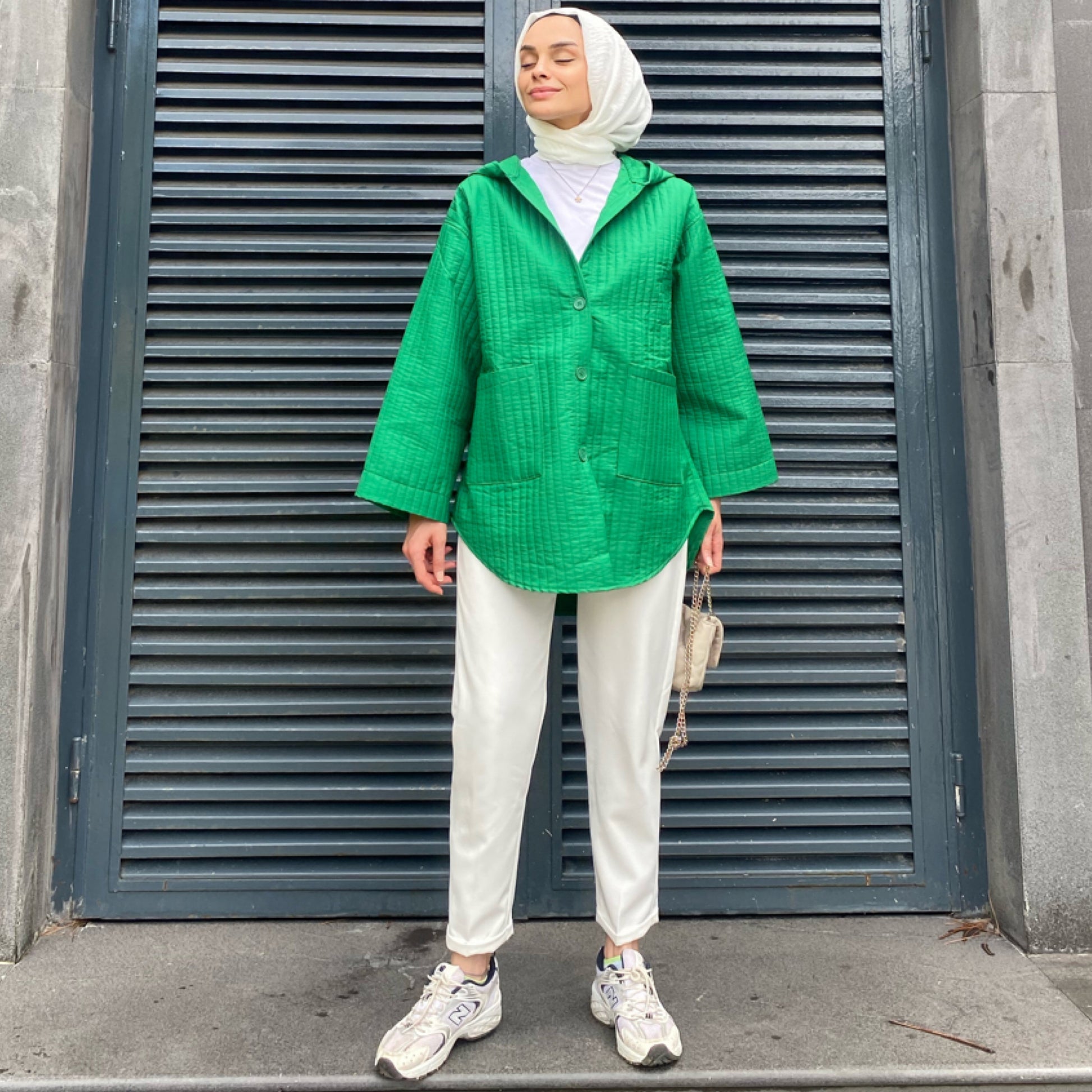 Kapüşonlu Yeşil Kapitone Ceket