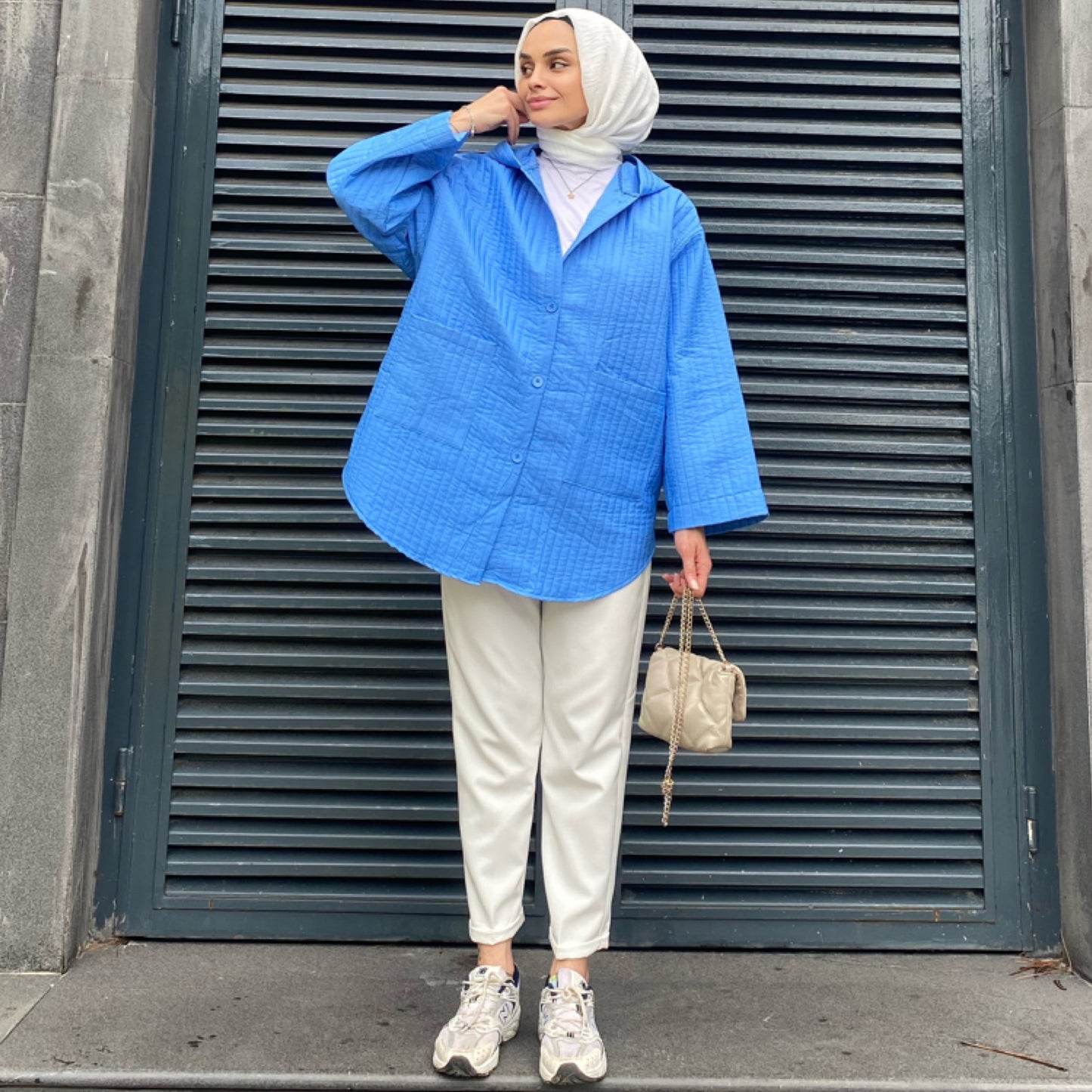 Kapüşonlu Mavi Kapitone Ceket