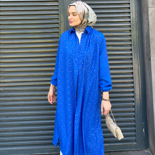 Işıltı Pul Detaylı Tunik Gömlek - Safir Mavisi