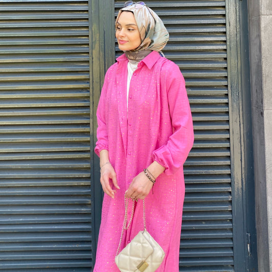 Işıltı Pul Detaylı Tunik Gömlek - Fuşya