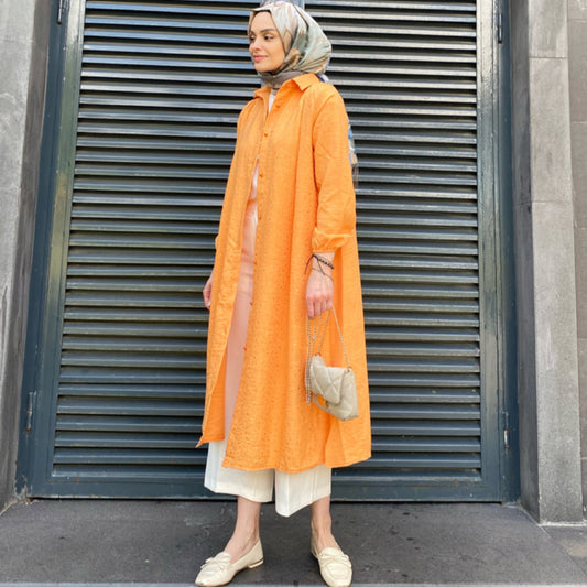 Işıltı Pul Detaylı Tunik Gömlek - Turuncu