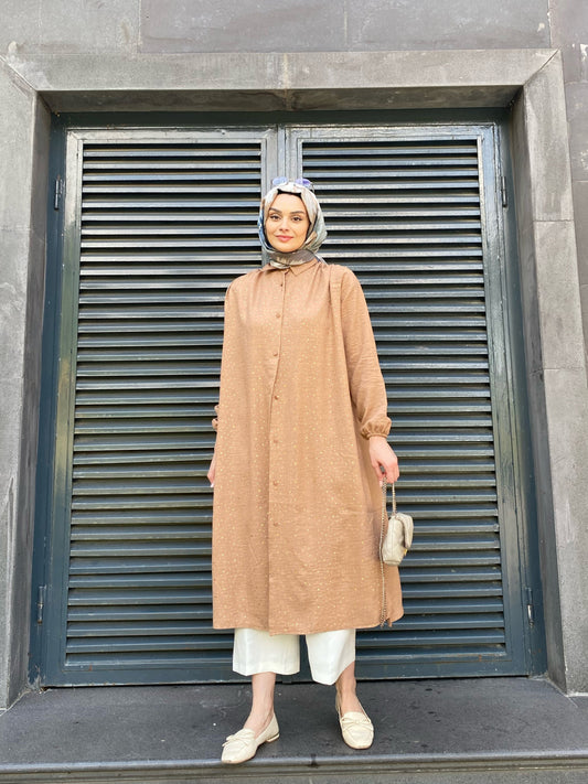 Işıltı Pul Detaylı Tunik Gömlek - Kahverengi