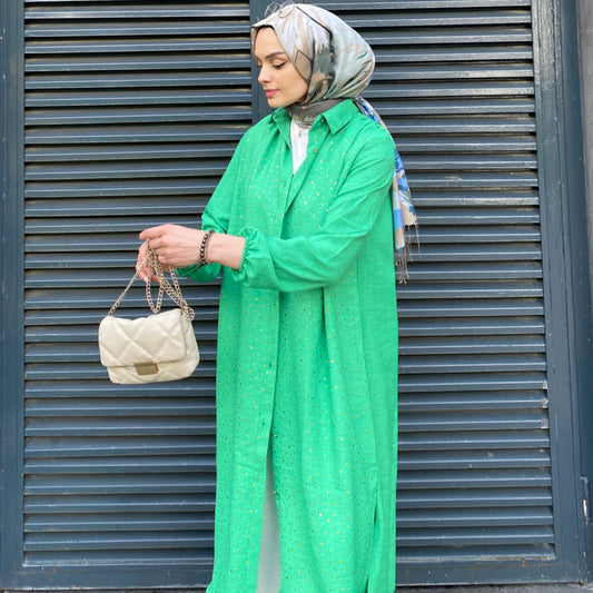 Işıltı Pul Detaylı Tunik Gömlek - Yeşil