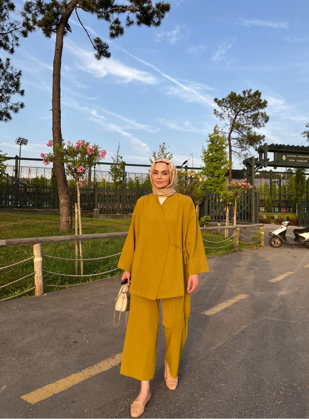 Yağ Yeşili - Keten Kimono Takım