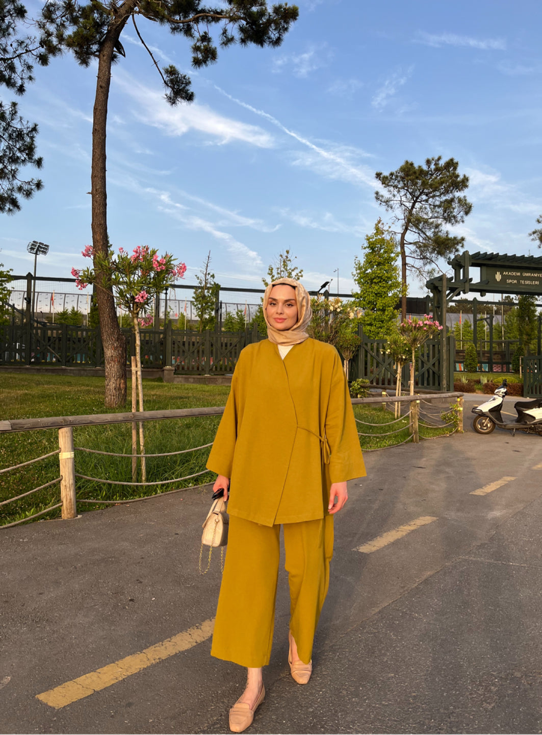 Yağ Yeşili - Keten Kimono Takım