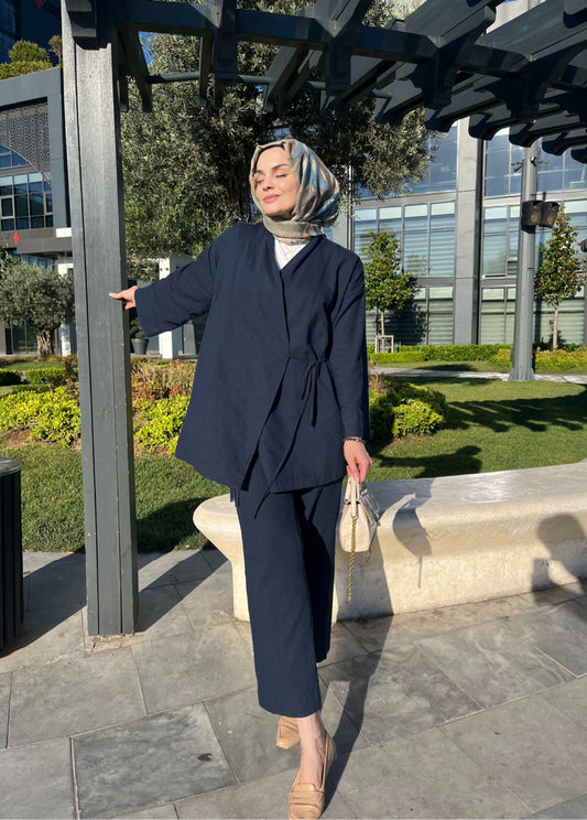 Lacivert - Keten Kimono Takım