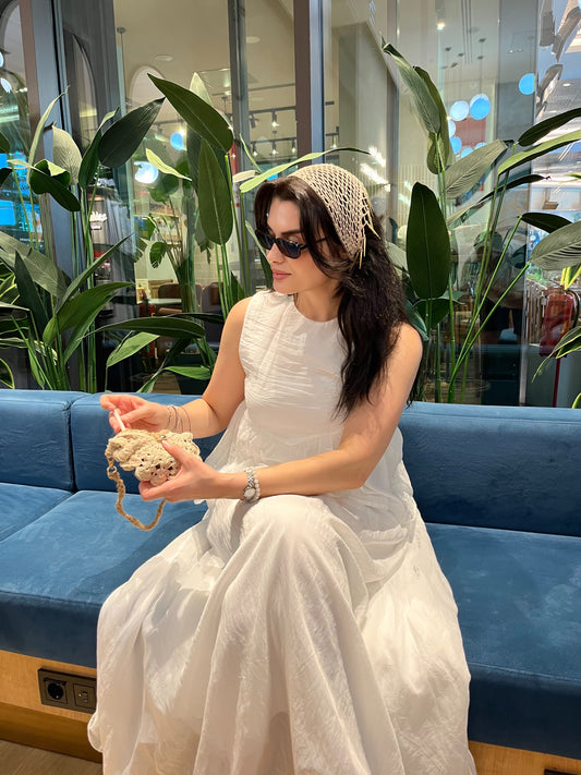 Ekru Kolsuz Peplum Bluz ve Maksi Etek Takımı