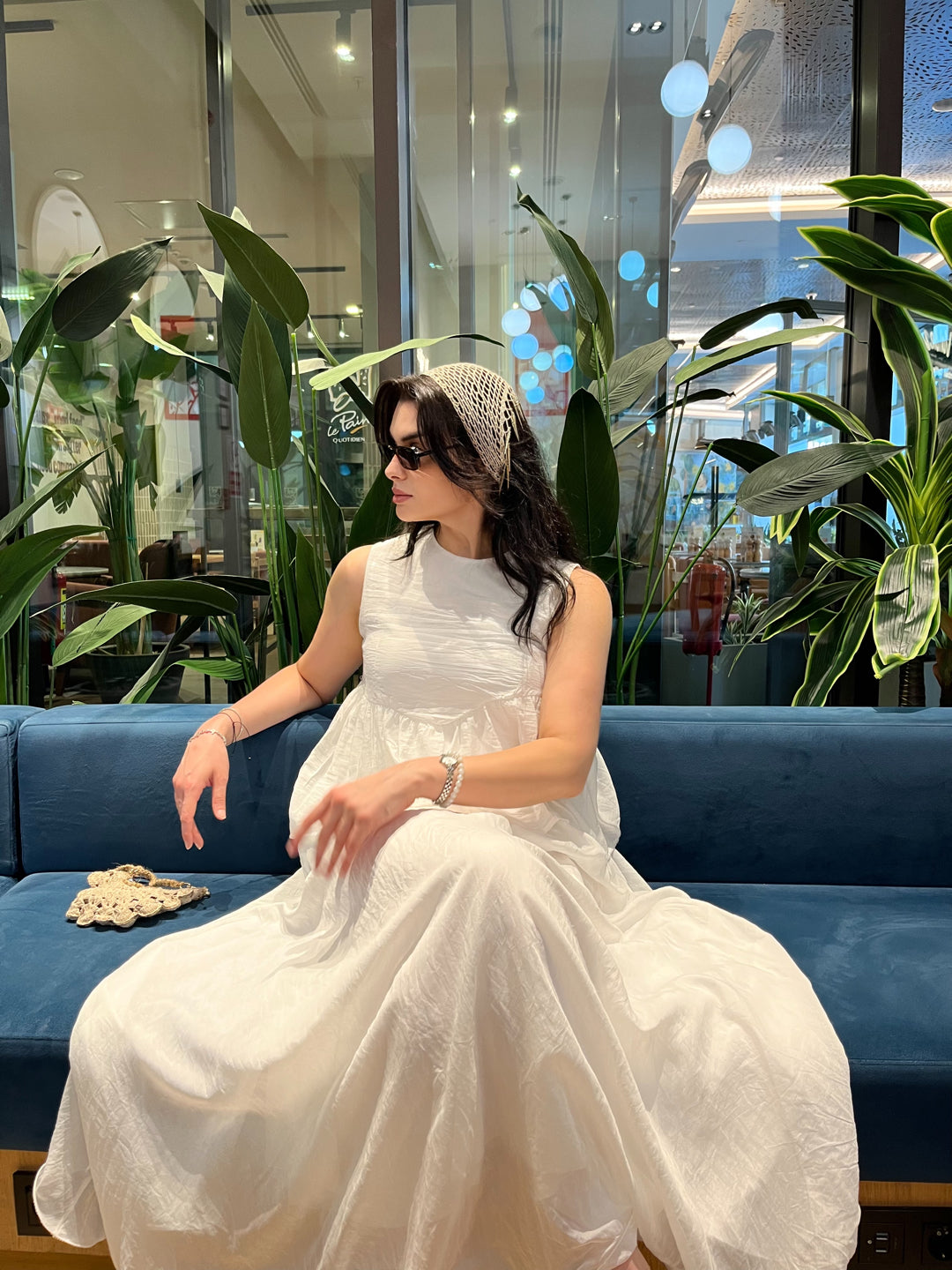 Ekru Kolsuz Peplum Bluz ve Maksi Etek Takımı