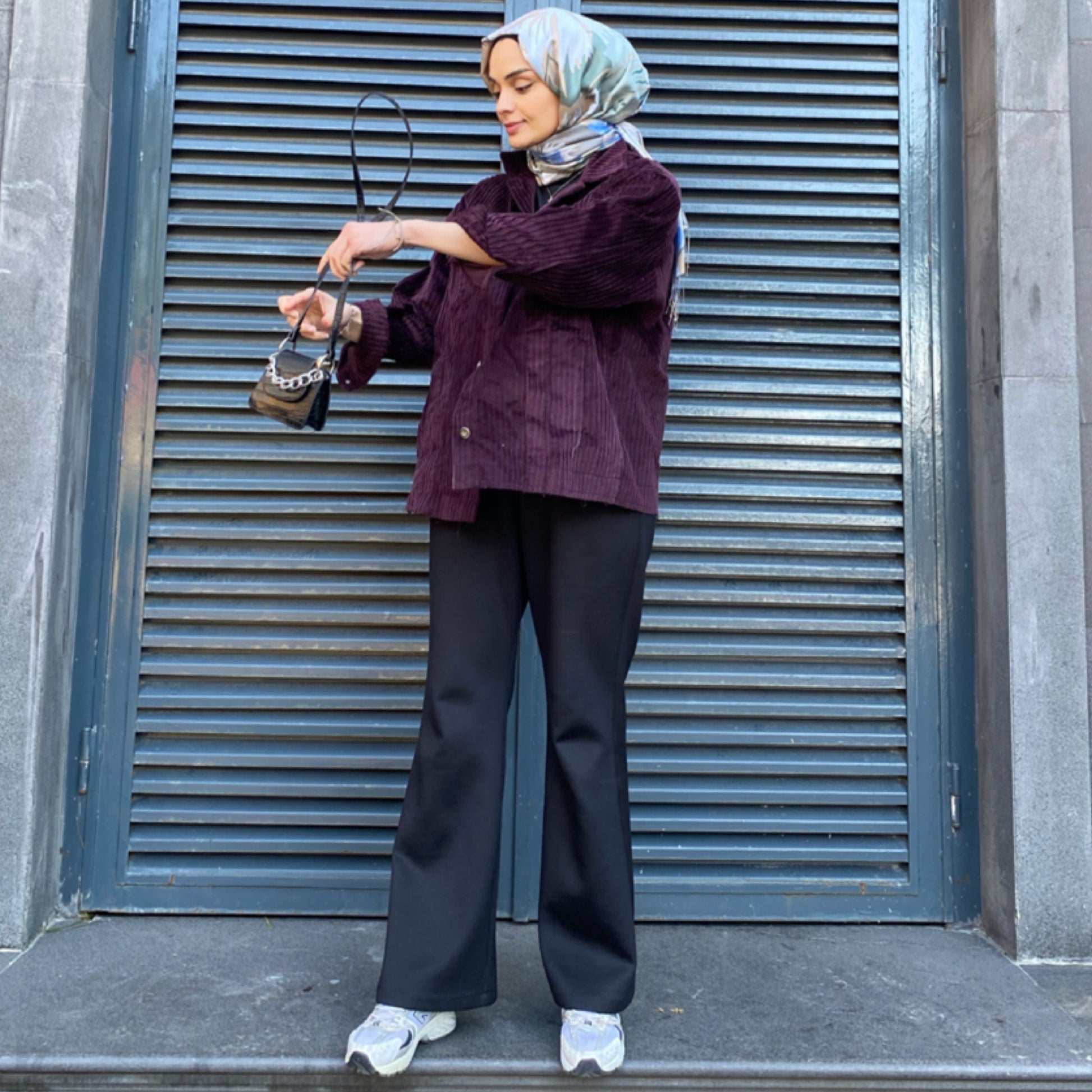 Kadife Dokulu Oversize Ceket – Mor