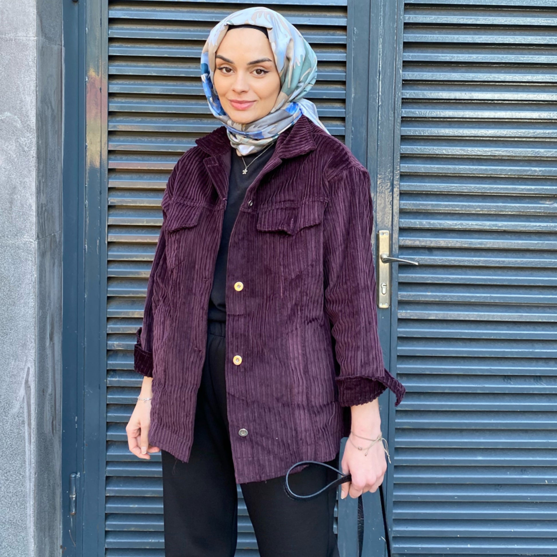 Kadife Dokulu Oversize Ceket – Mor