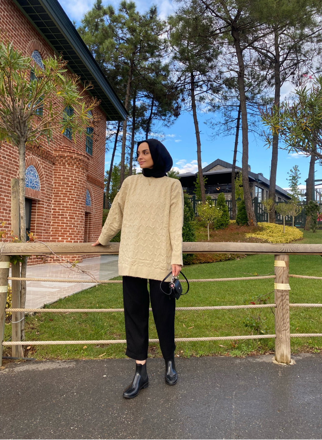 Saç Örgü Yün Triko Kazak - Bej