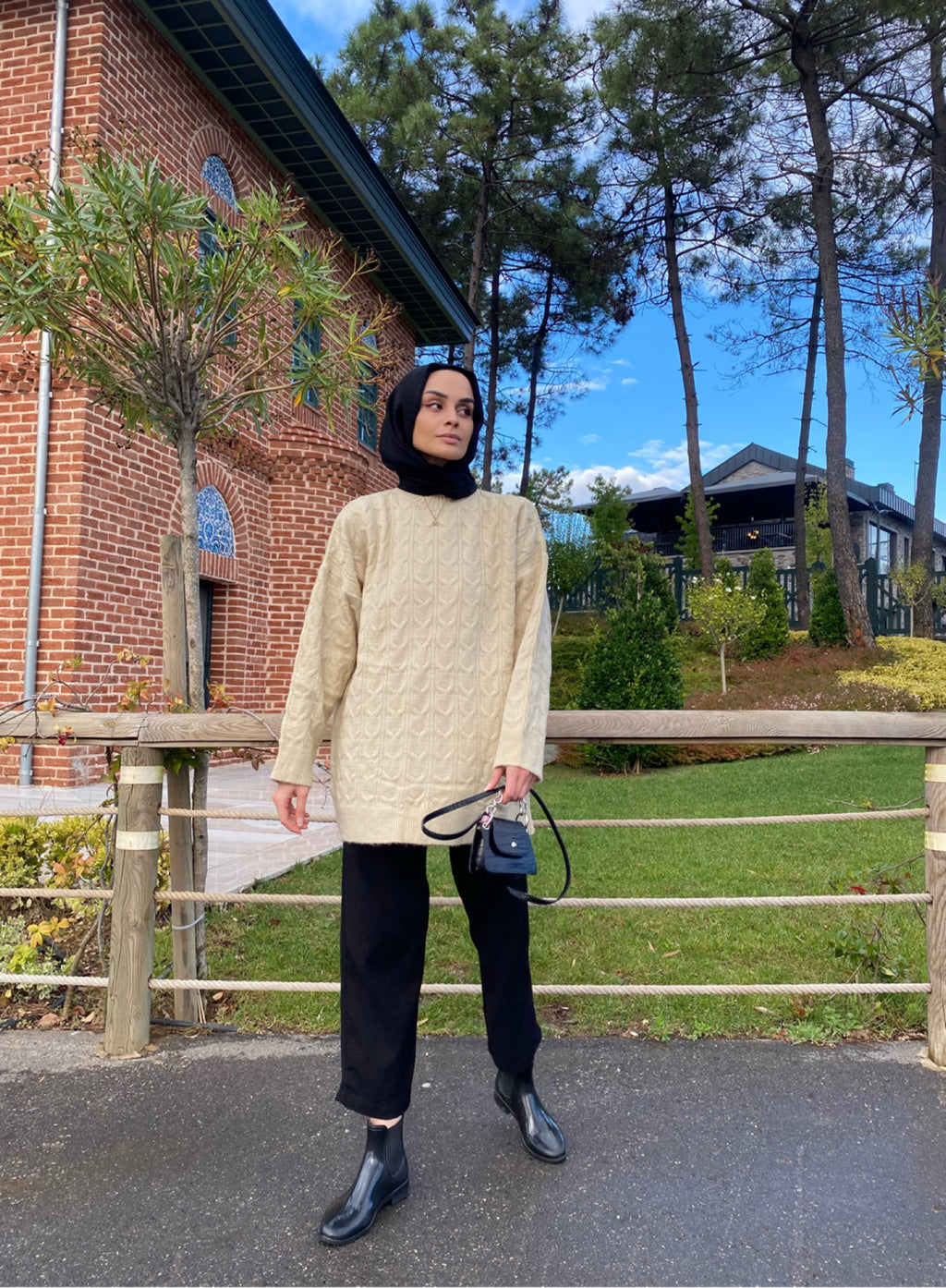 Saç Örgü Yün Triko Kazak - Bej