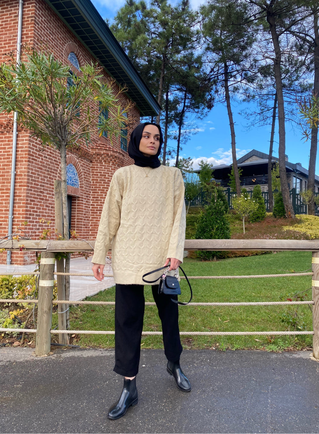 Saç Örgü Yün Triko Kazak - Bej