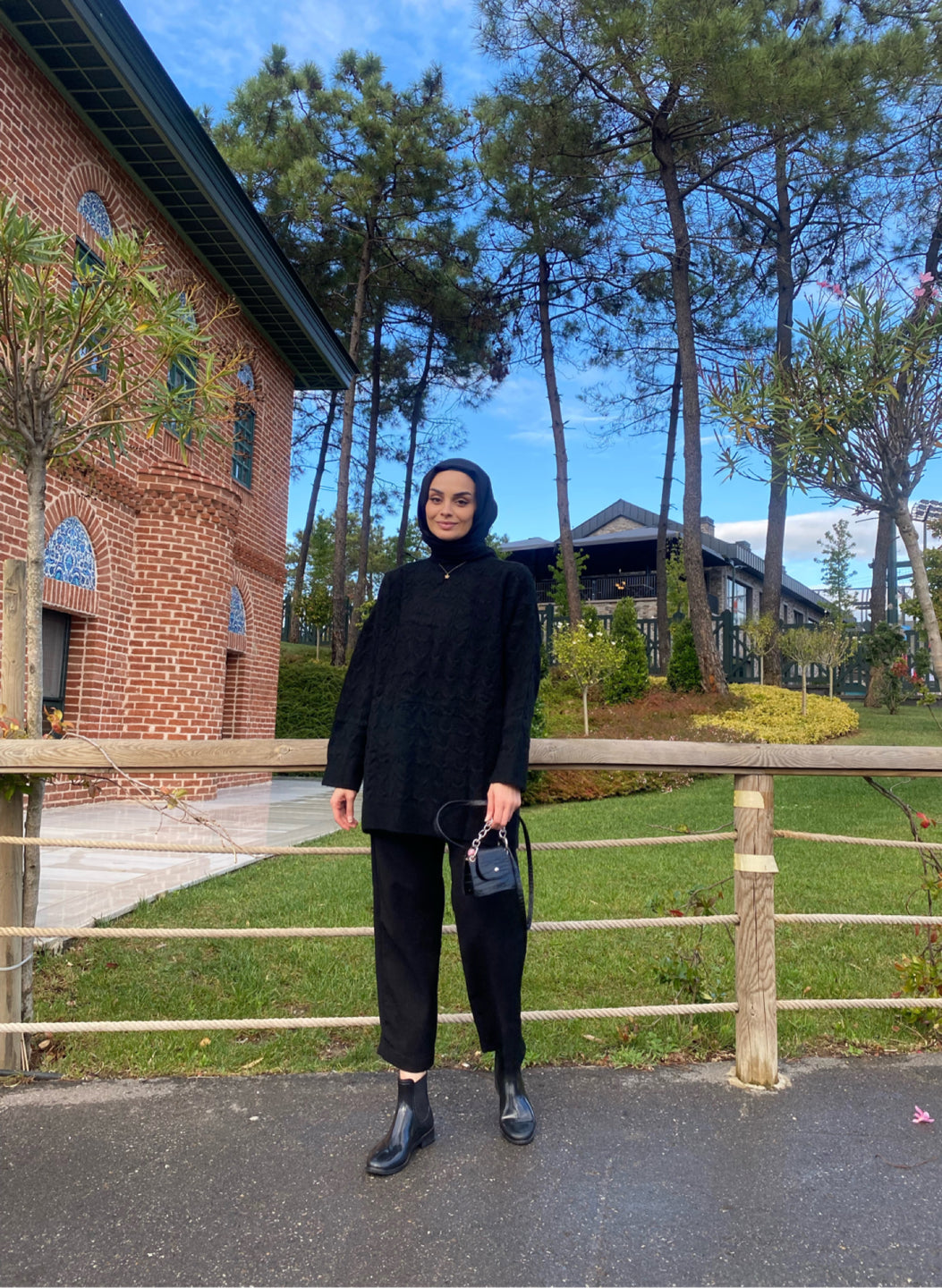 Saç Örgü Yün Triko Kazak - Siyah