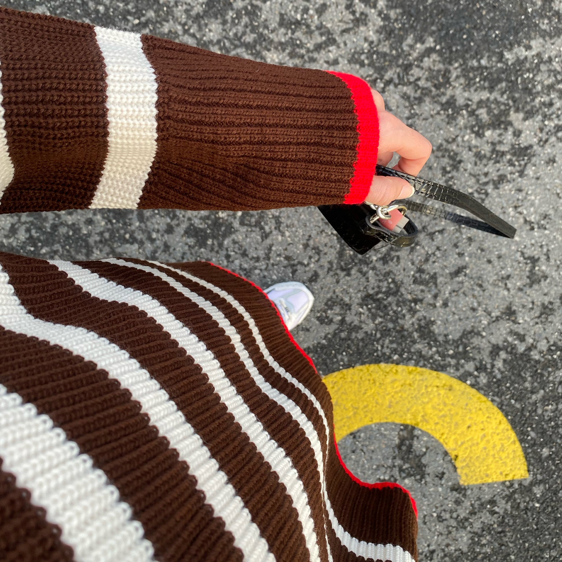 Lastik Örgülü Yün Kazak - Kahve