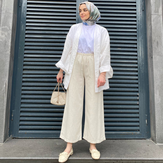 Ekru - Keten Pantolon