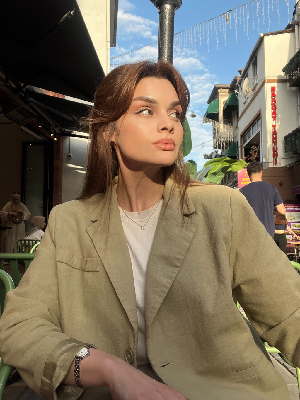 Çağla Yeşili - Keten Blazer Ceket