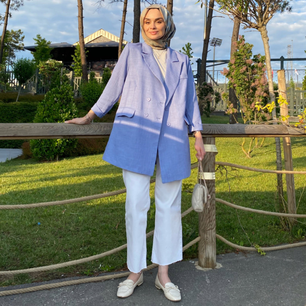 Kraliyet Mavisi Keten Blazer Ceket ( Ekstra Bol Kalıp)
