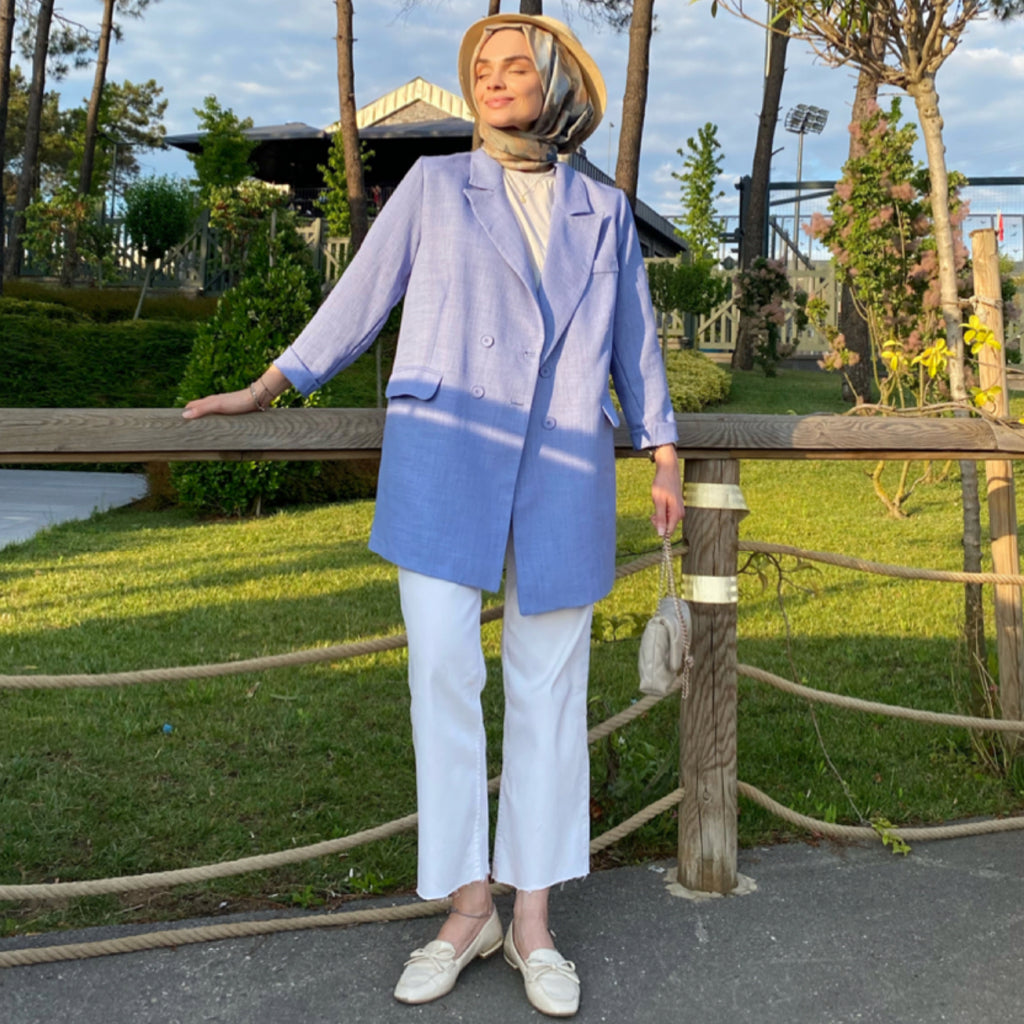 Kraliyet Mavisi Keten Blazer Ceket ( Ekstra Bol Kalıp)