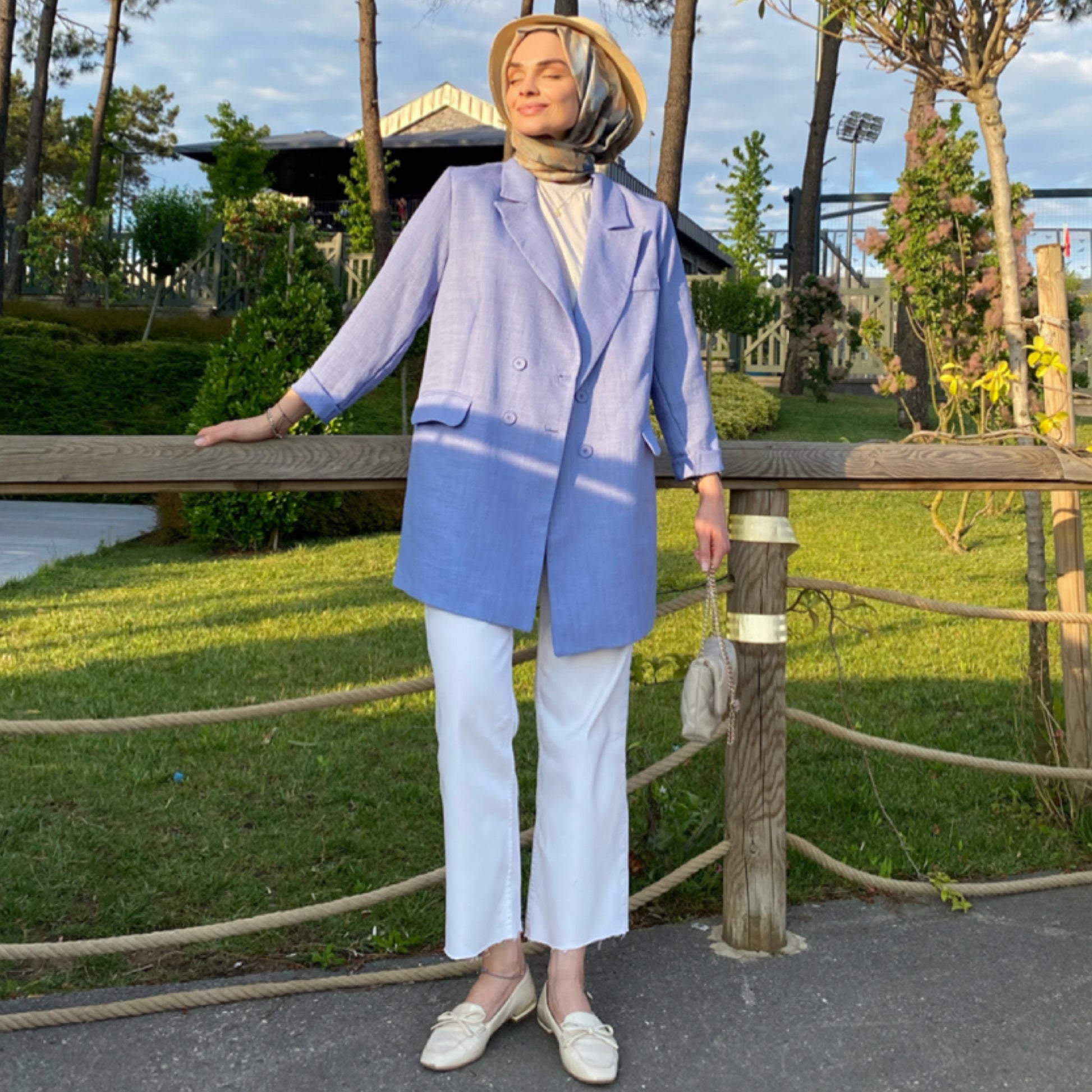 Kraliyet Mavisi Keten Blazer Ceket ( Ekstra Bol Kalıp)