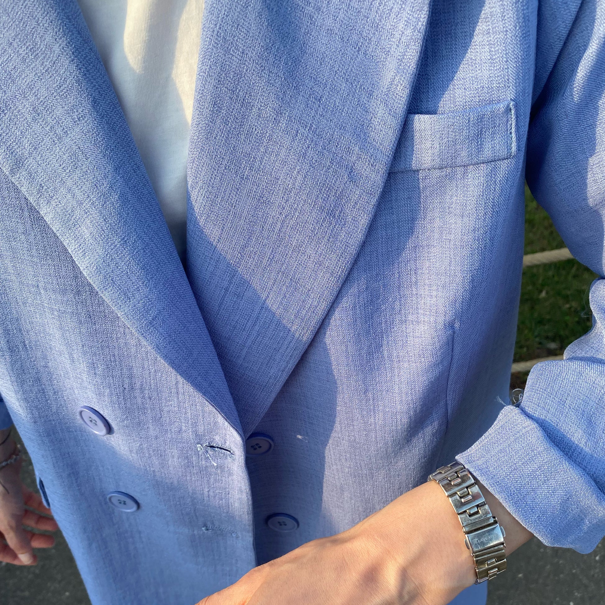 Kraliyet Mavisi Keten Blazer Ceket ( Ekstra Bol Kalıp)