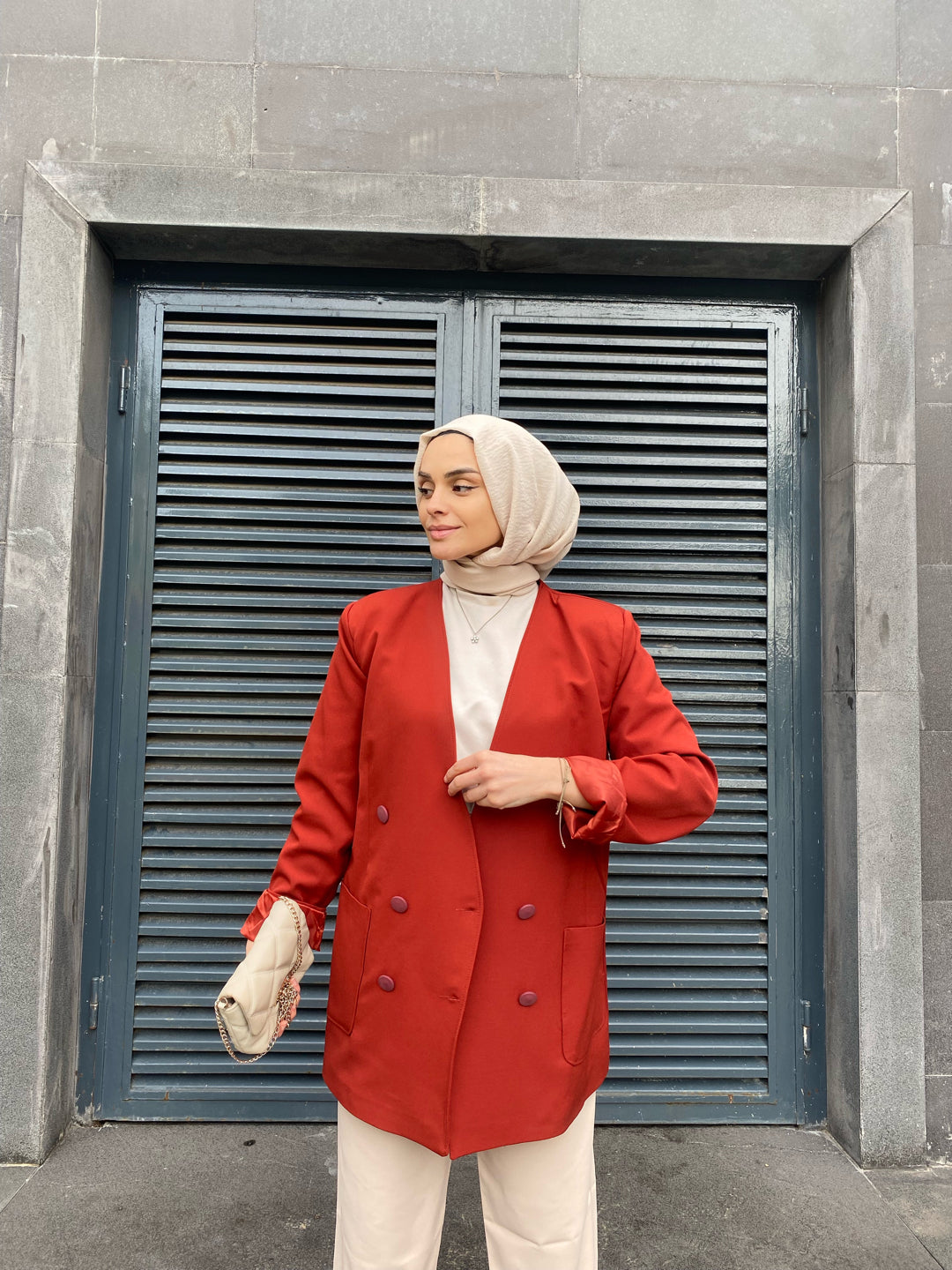 Yakasız Ceket - Kiremit