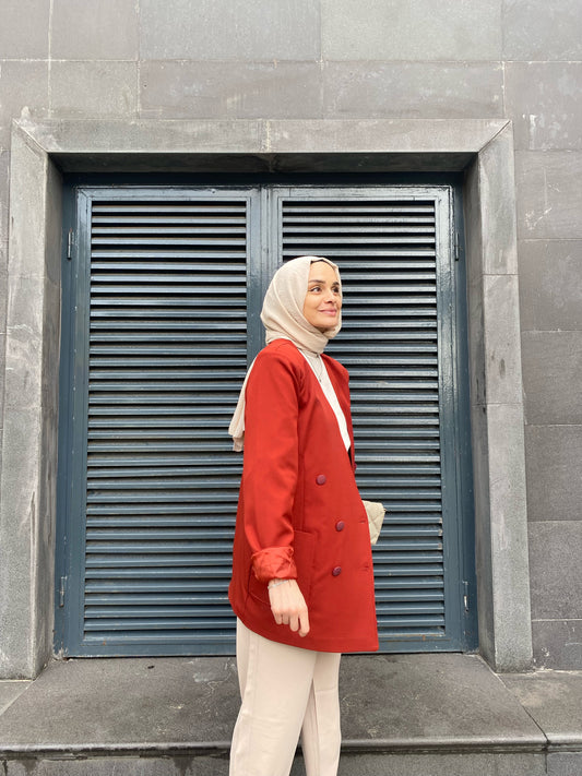 Yakasız Ceket - Kiremit