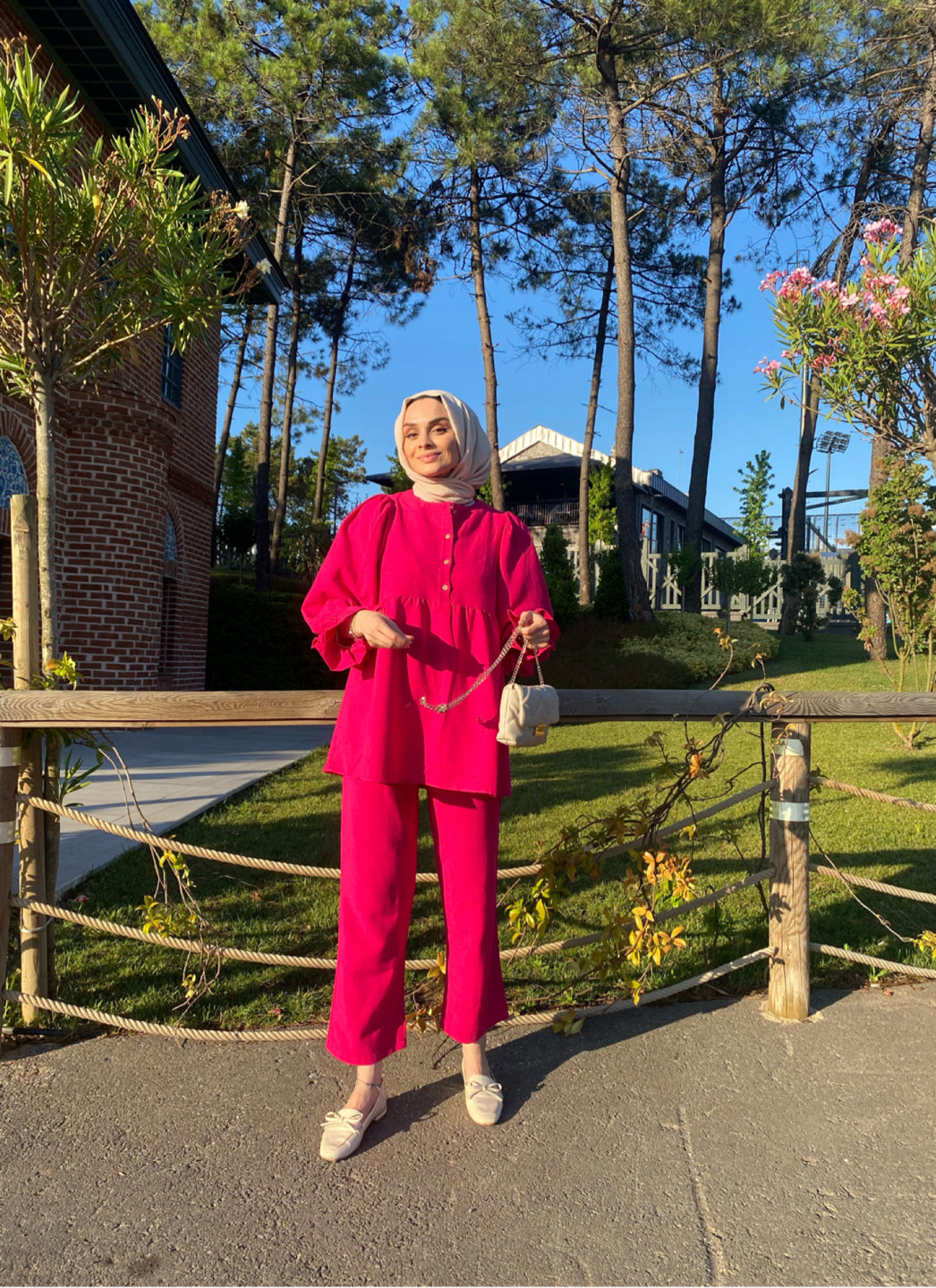 Siyah Balon Kol Takım - Fuşya