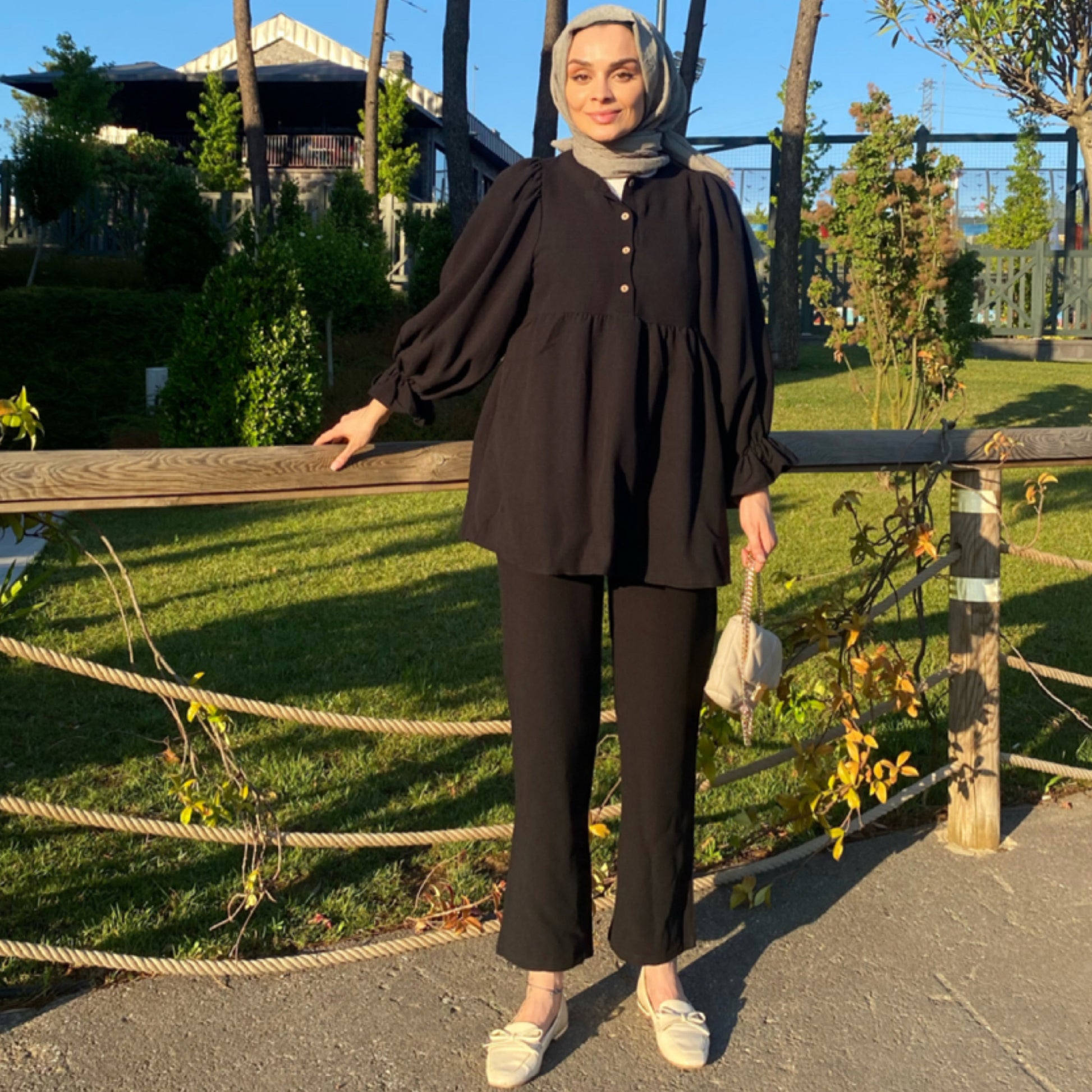 Siyah Balon Kol Takım - Siyah