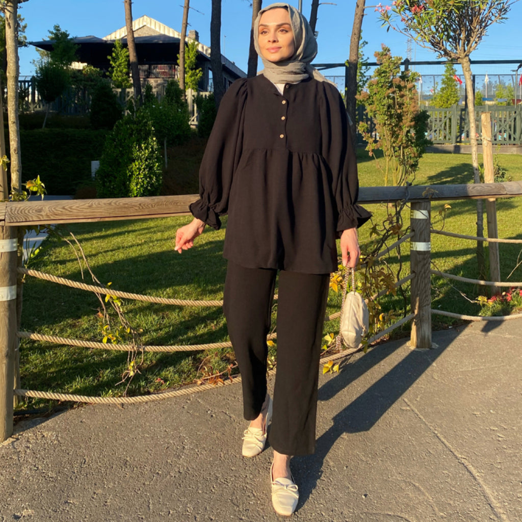 Siyah Balon Kol Takım - Siyah