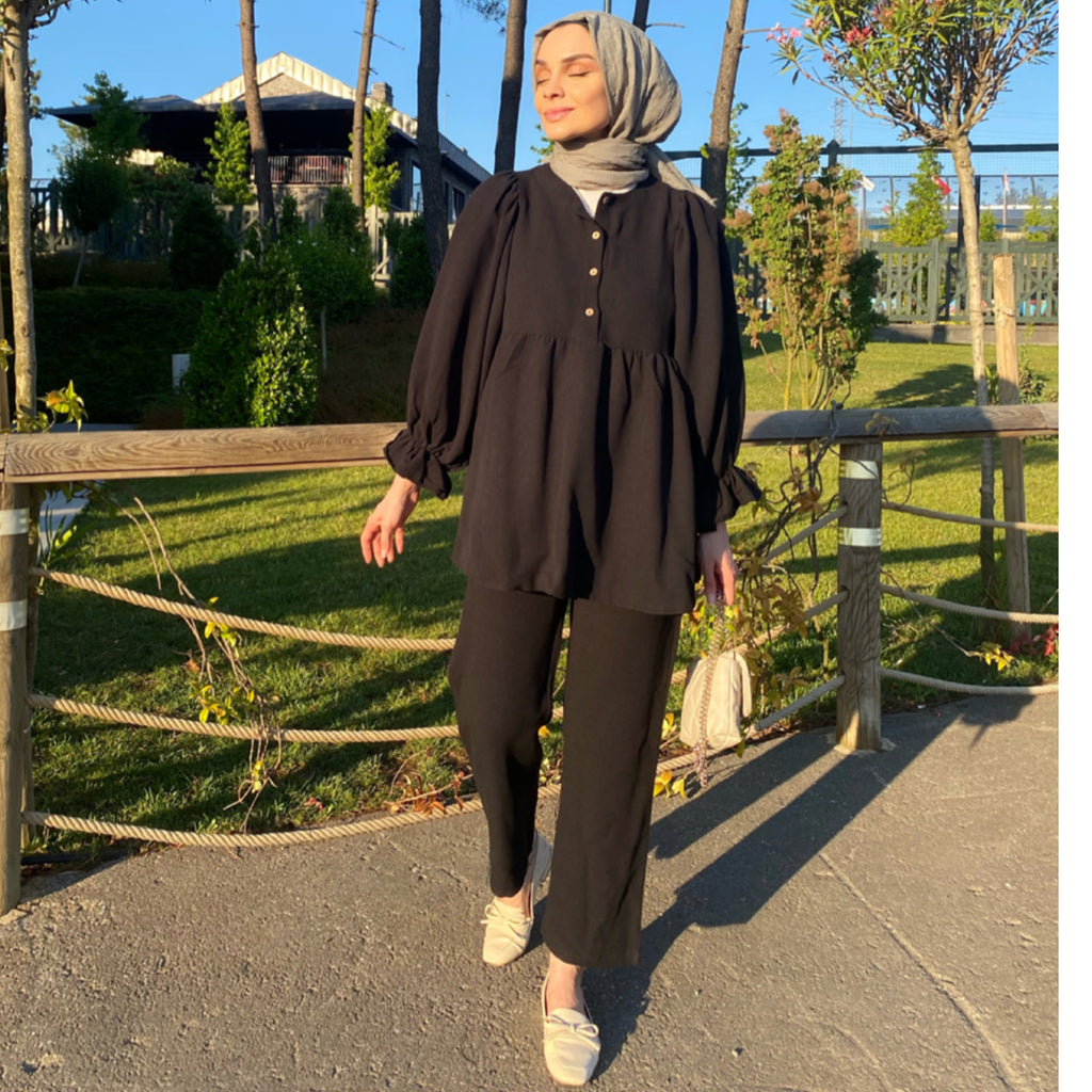 Siyah Balon Kol Takım - Siyah