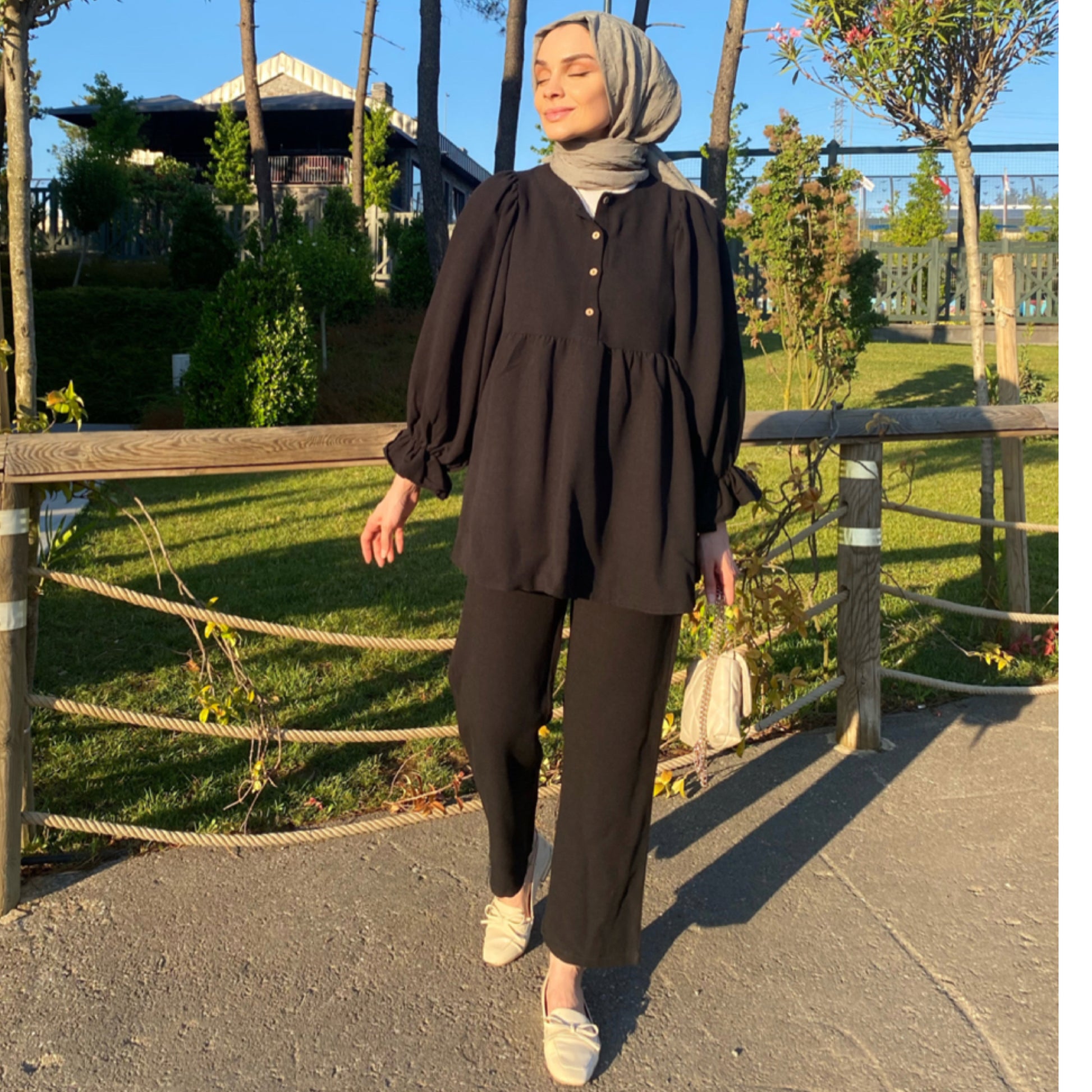 Siyah Balon Kol Takım - Siyah