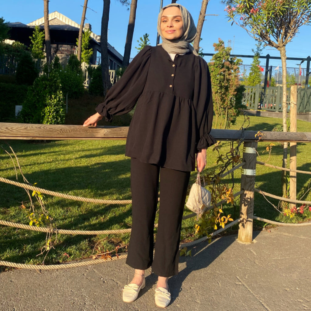 Siyah Balon Kol Takım - Siyah