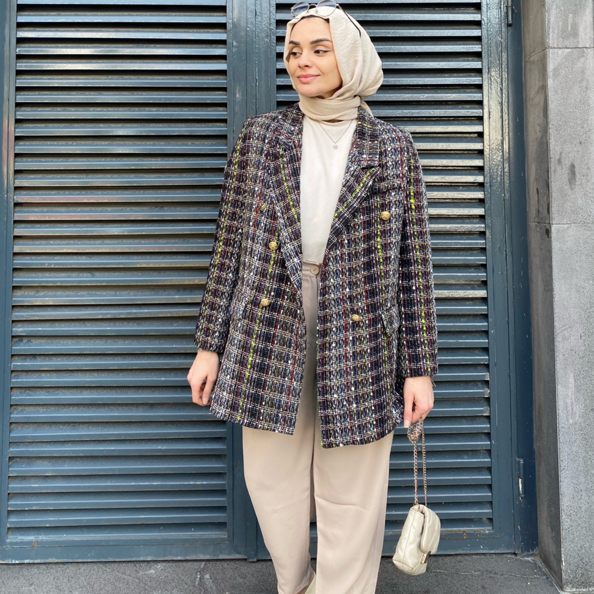 Klasik Desenli Tüvit Blazer Ceket