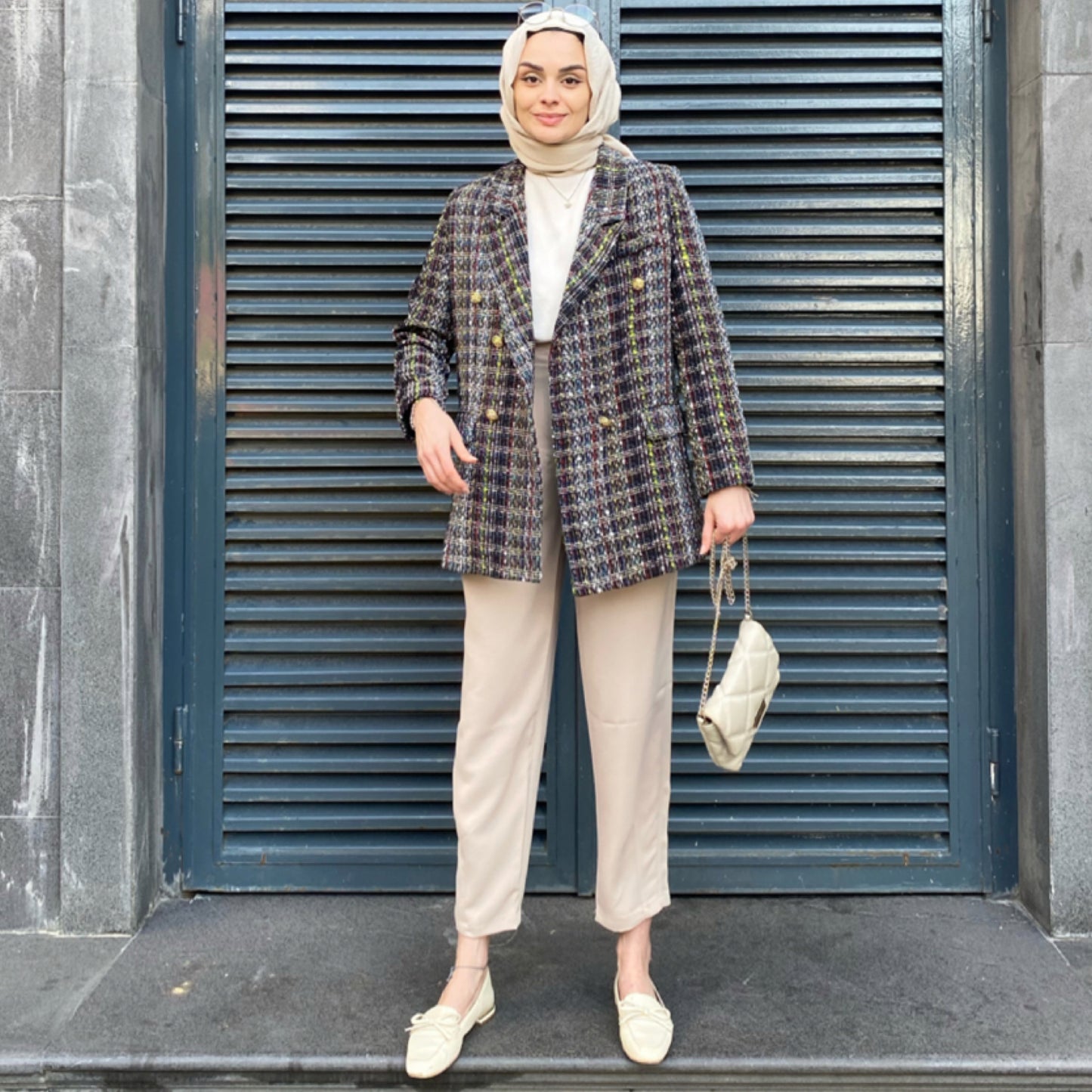 Klasik Desenli Tüvit Blazer Ceket