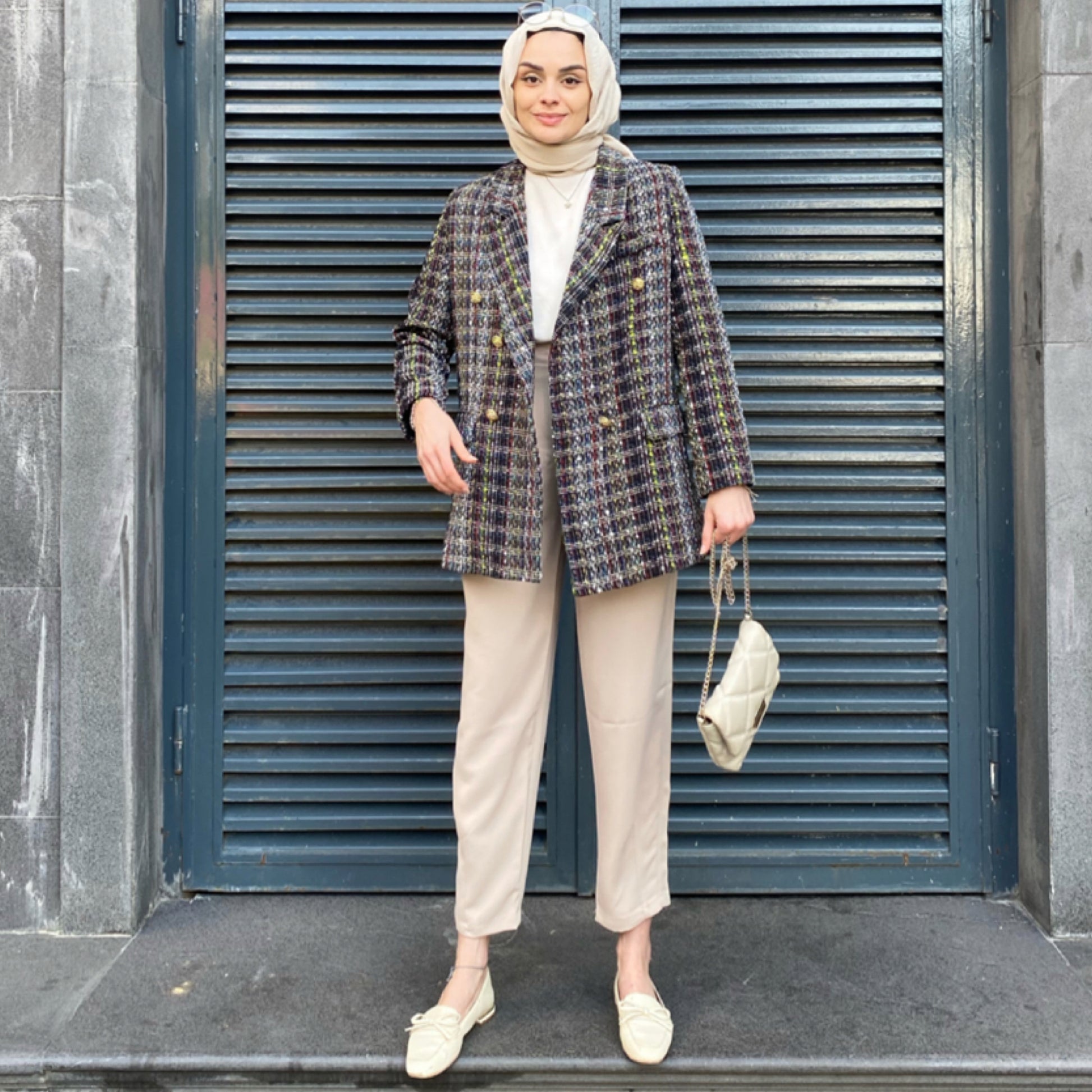 Klasik Desenli Tüvit Blazer Ceket