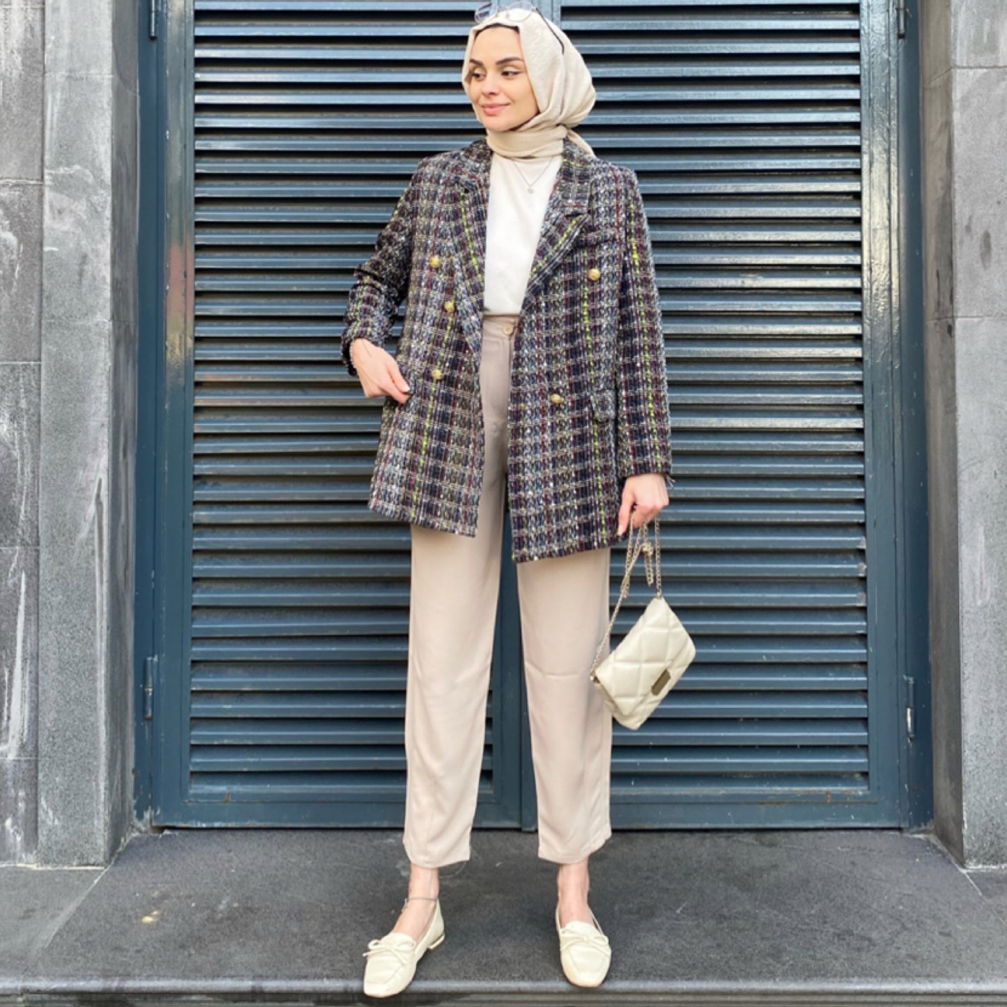 Klasik Desenli Tüvit Blazer Ceket