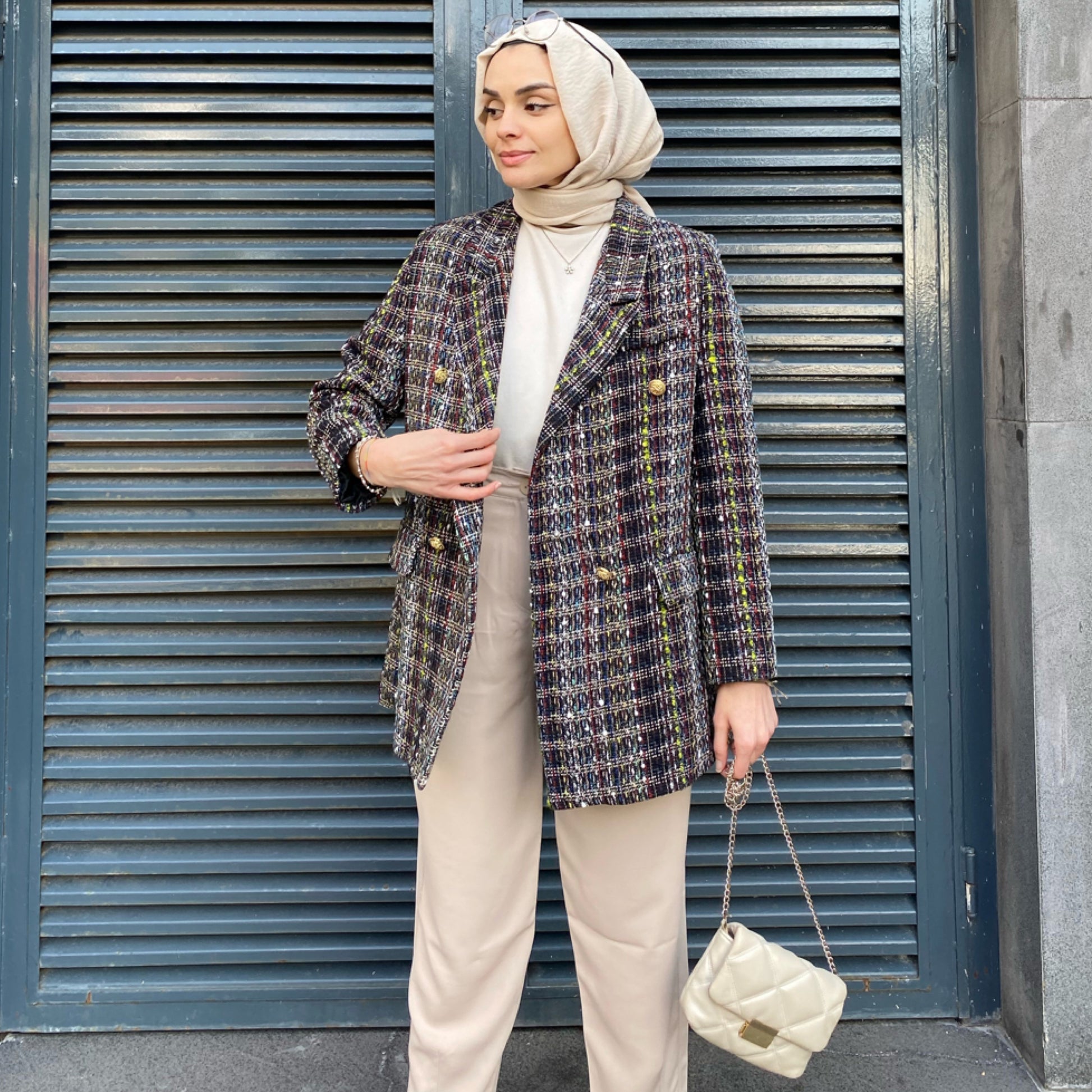 Klasik Desenli Tüvit Blazer Ceket