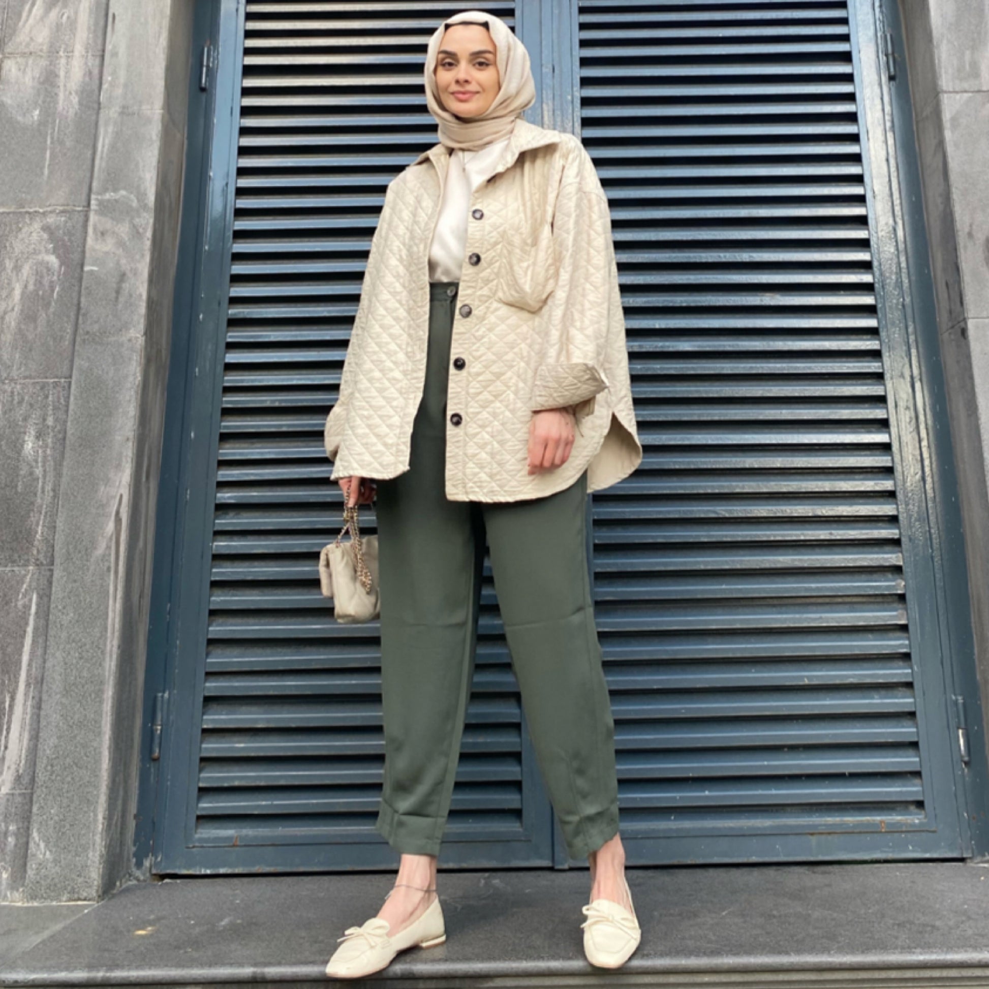 Pileli Crep Pantolon - Haki