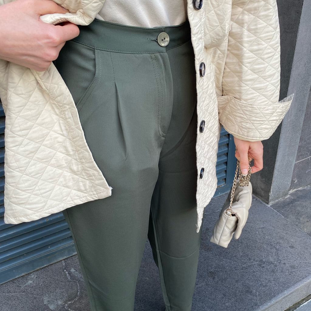 Pileli Crep Pantolon - Haki